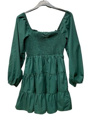 Altar'd State Sienna Smocked Mini Dress Ruffled Tiered Dark Green Size Large
